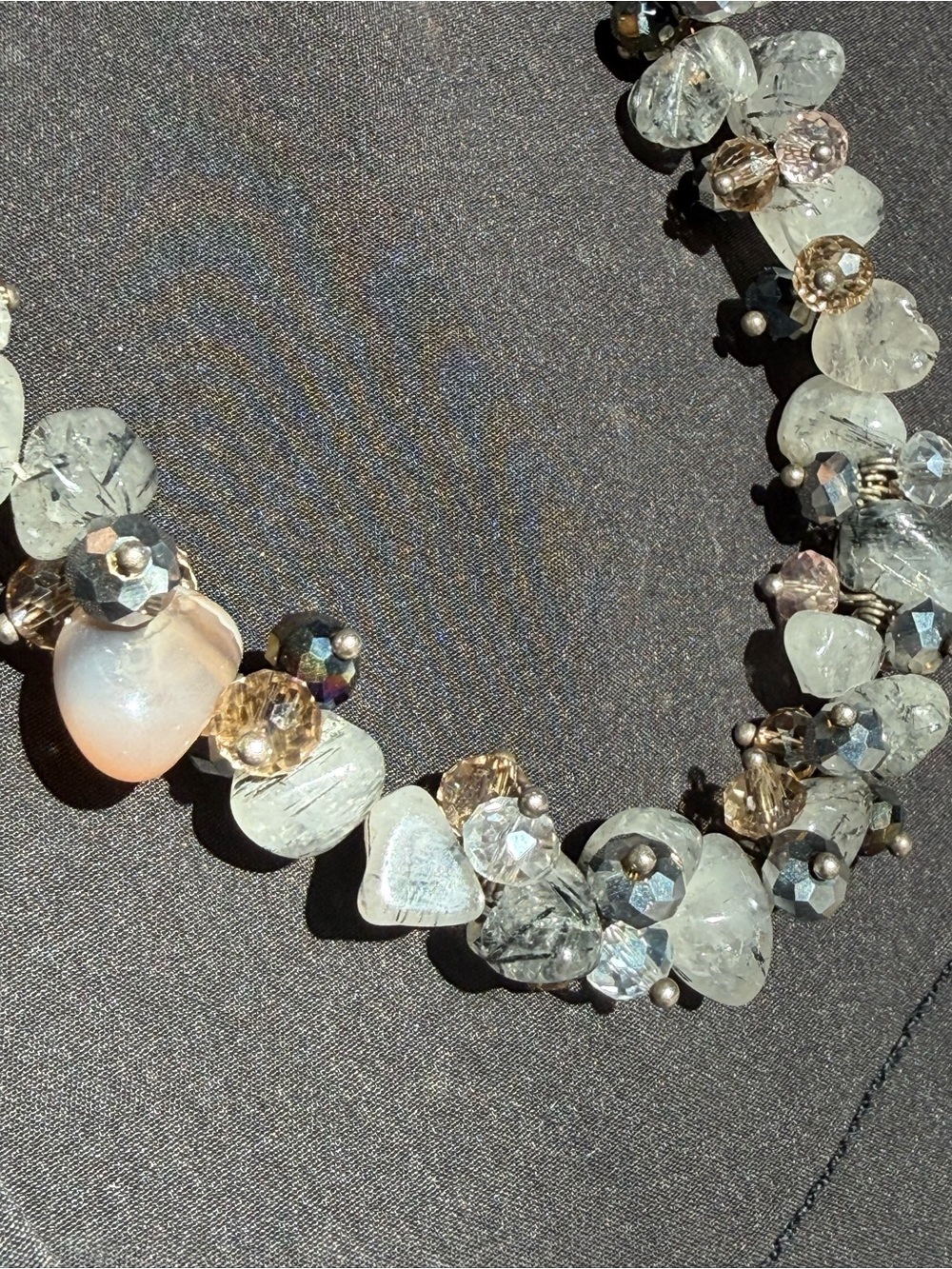 Handmade Neutral Clustered Bead Necklace with Subtle Sparkle